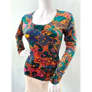 Vintage 90s Perspective Velvet Floral Whimsygoth Long Sleeve Shirt Top size L